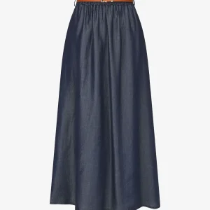 Falda larga fluida de mezclilla. - Azul oscuro