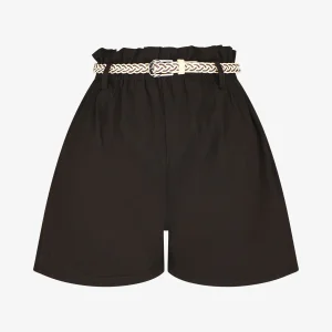 Short amplio de talle alto con cintura elástica. - Negro