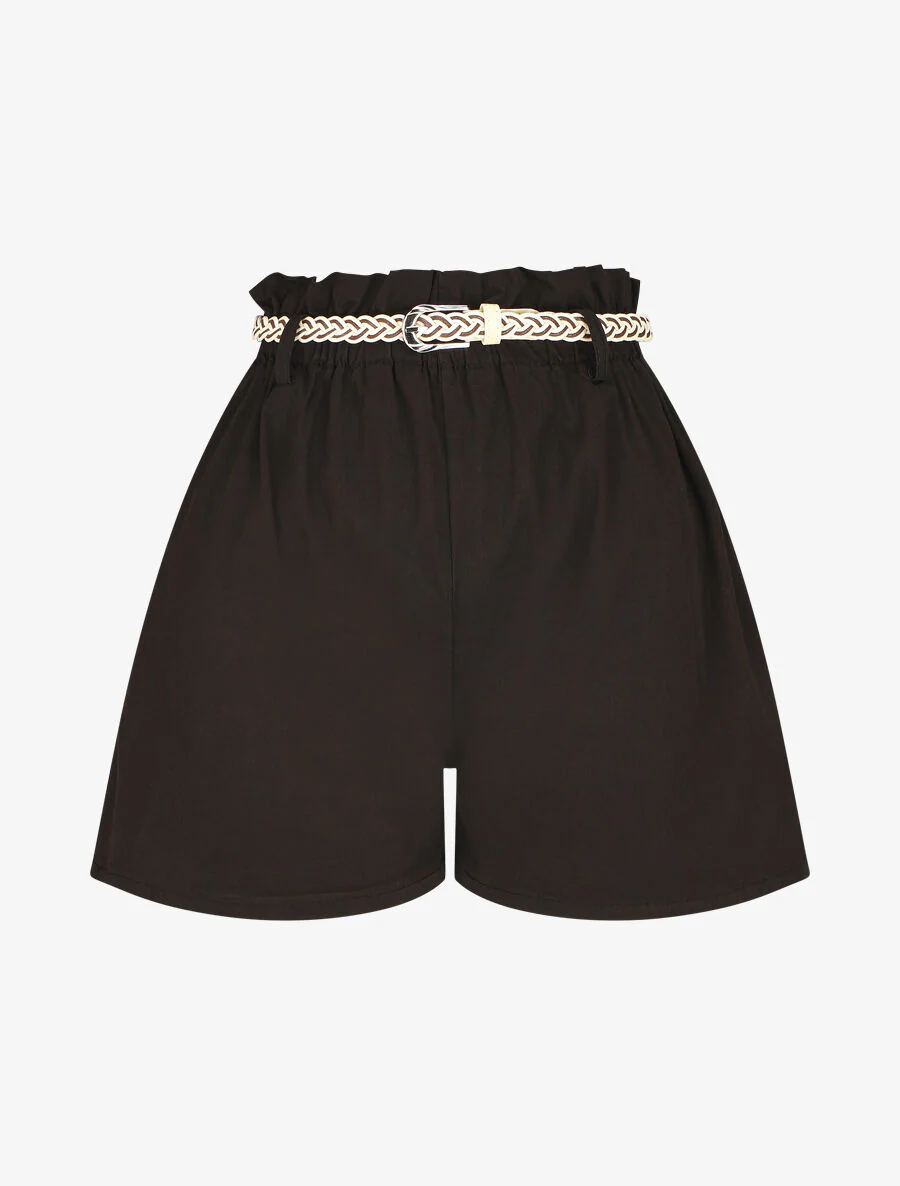 Short amplio de talle alto con cintura elástica. - Negro
