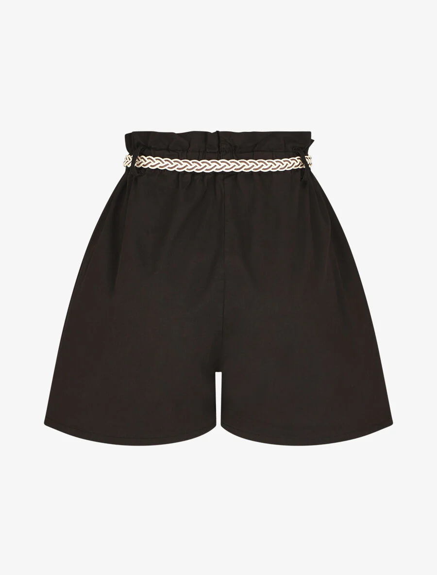 Short amplio de talle alto con cintura elástica. - Negro - Imagen 2