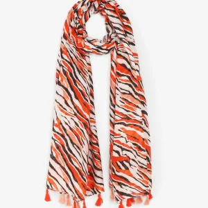 Pañuelo con borlas estampado de tigre - Naranja