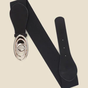 Cinturón de gamuza con hebilla ovalada - Negro