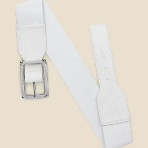 Cinturón de pitón con hebilla cuadrada - Blanco