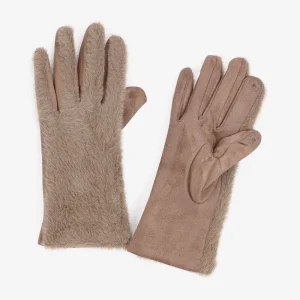Guantes de gamuza y piel sintética - Topo