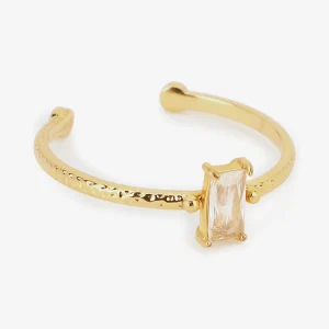 Anillo ajustable martillado con piedra de fantasía - Oro