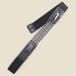 Cinturón elástico con cadenas - Negro