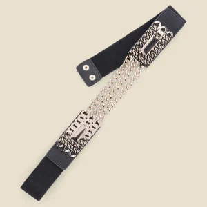 Cinturón elástico con cadenas - Negro/oro